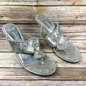 Jack Rogers Womens Silver Jacks Kitten Heel Thong Sandal Shoes 10M